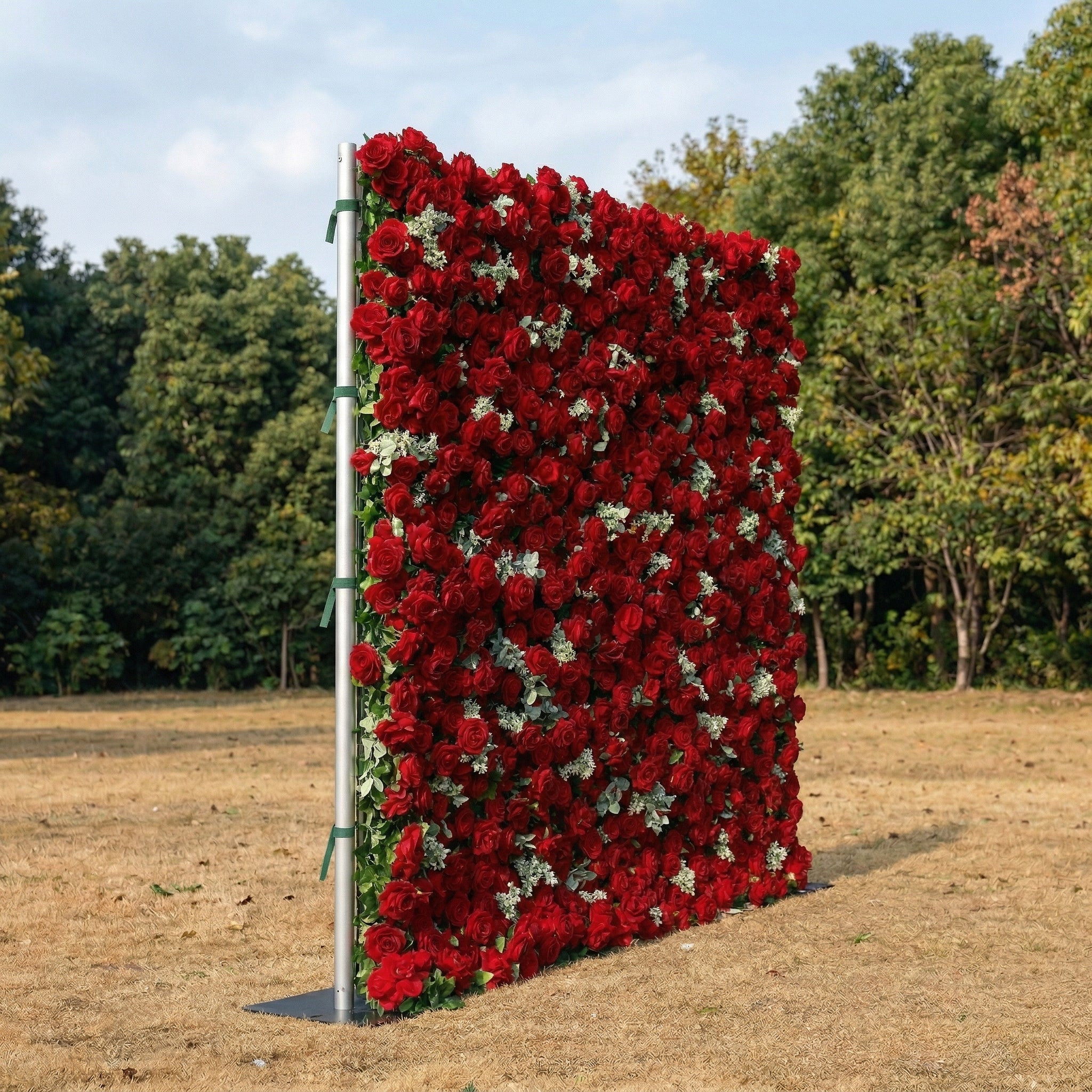 Vienine 4D Red Rose Flower Wall Fabric Artificial Zip Up Curtain Flower Wall For Wedding and Events Decoration