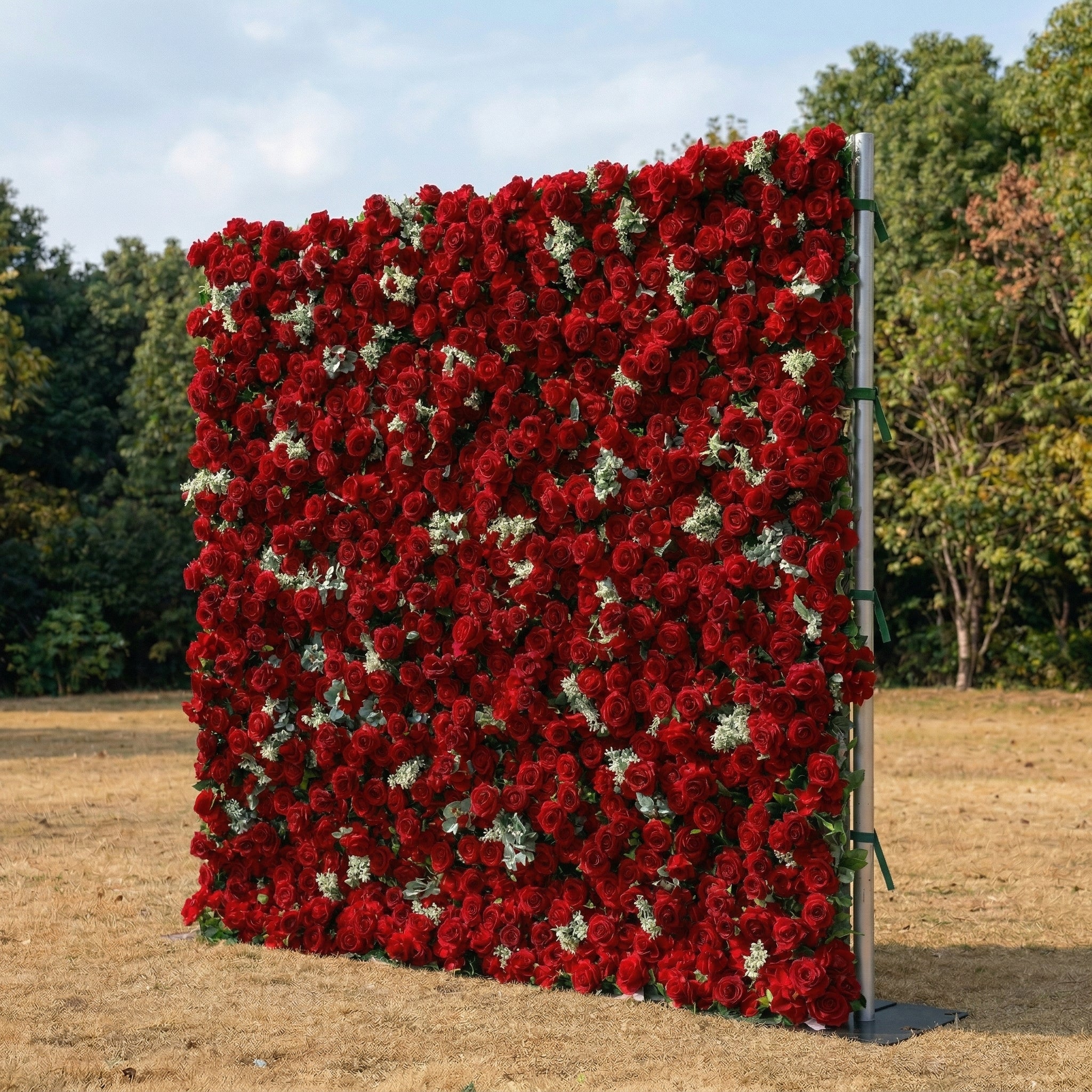 Vienine 4D Red Rose Flower Wall Fabric Artificial Zip Up Curtain Flower Wall For Wedding and Events Decoration