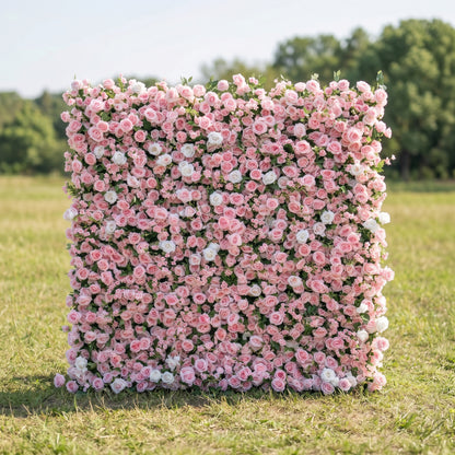 Yvette 3D Pink Rose Flower Wall Fabric Artificial Zip Up Curtain Flower Wall For Wedding and Events Decoration