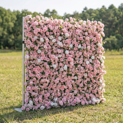 Yvette 3D Pink Rose Flower Wall Fabric Artificial Zip Up Curtain Flower Wall For Wedding and Events Decoration
