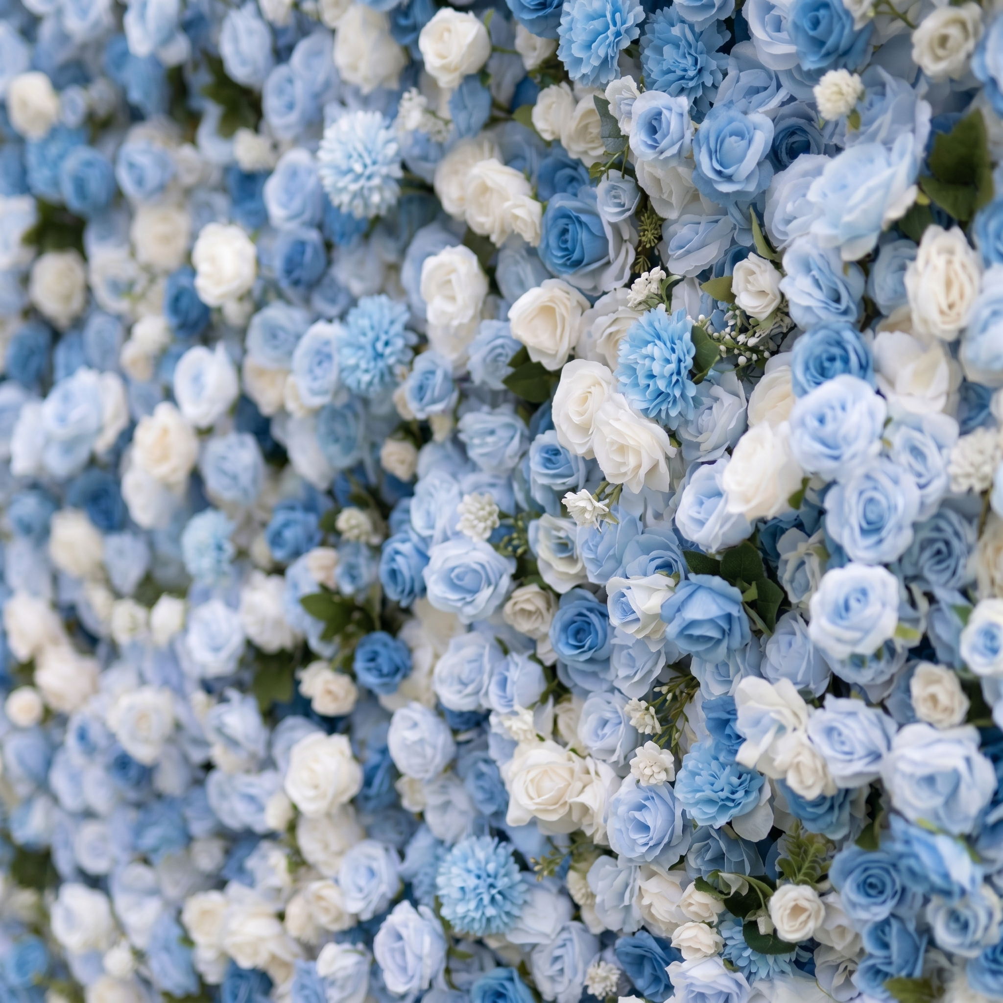 Zara 3D Blue &amp; White Rose Flower Wall Fabric Artificial Zip Up Curtain Flower Wall For Wedding and Events Decoration