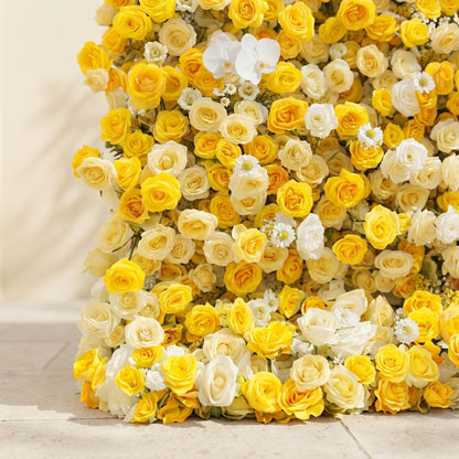Scent Luxury 4D Lemon Yellow &amp; White Silk Floral Wall Backdrop for Vibrant Summer Events