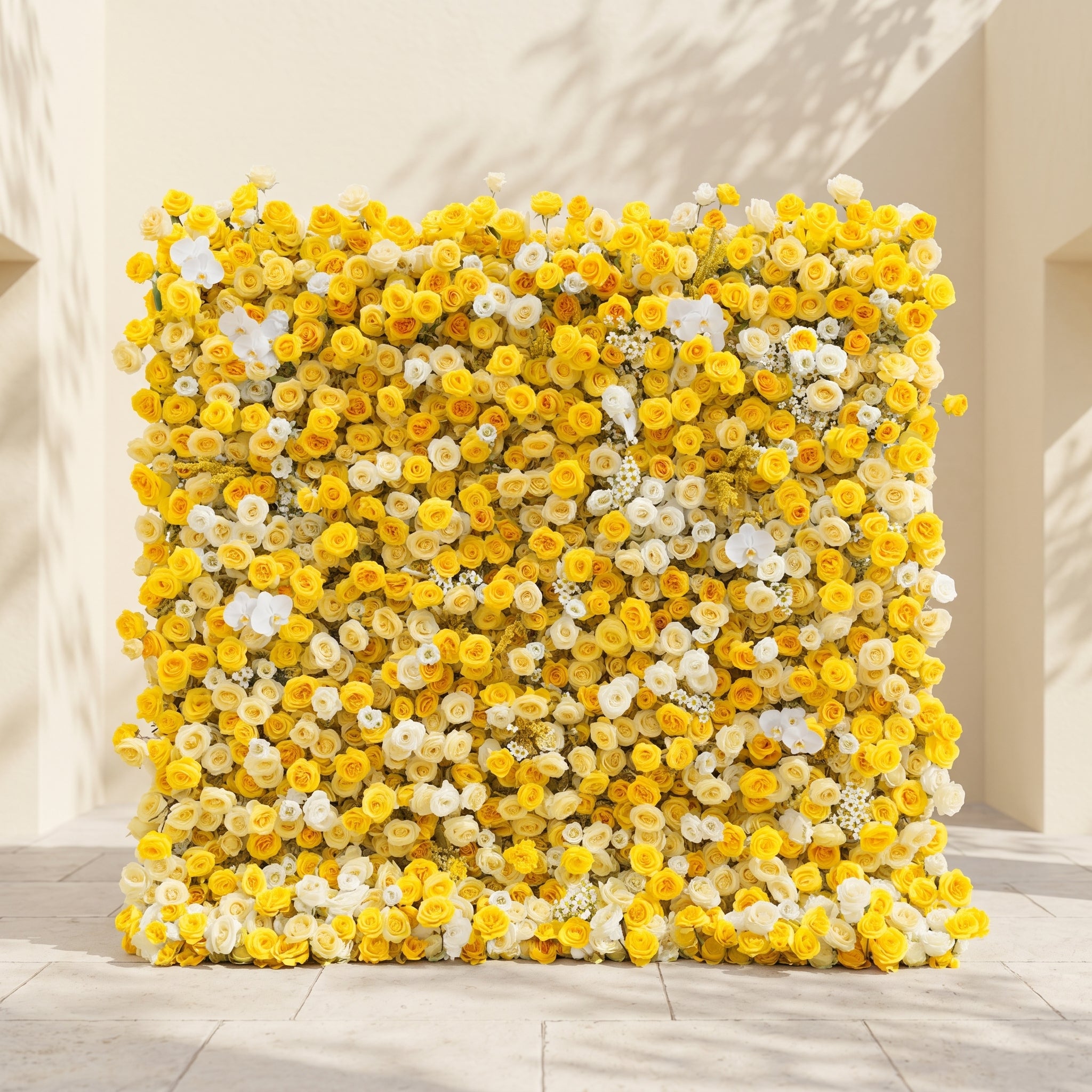 Scent Luxury 4D Lemon Yellow &amp; White Silk Floral Wall Backdrop for Vibrant Summer Events