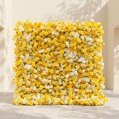 Scent Luxury 4D Lemon Yellow &amp; White Silk Floral Wall Backdrop for Vibrant Summer Events