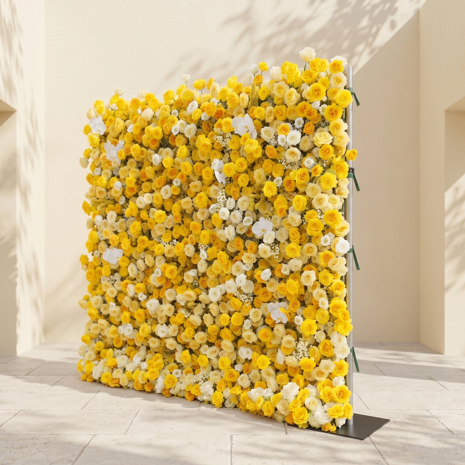 Scent Luxury 4D Lemon Yellow &amp; White Silk Floral Wall Backdrop for Vibrant Summer Events