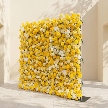 Scent Luxury 4D Lemon Yellow &amp; White Silk Floral Wall Backdrop for Vibrant Summer Events