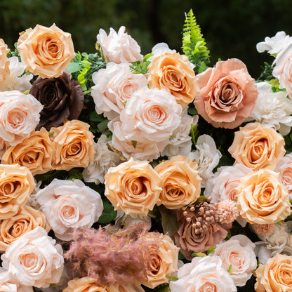 Cappuccino 5D Flower Wall Fabric Artificial Zip Up Curtain Flower Wall For Wedding and Events Decoration