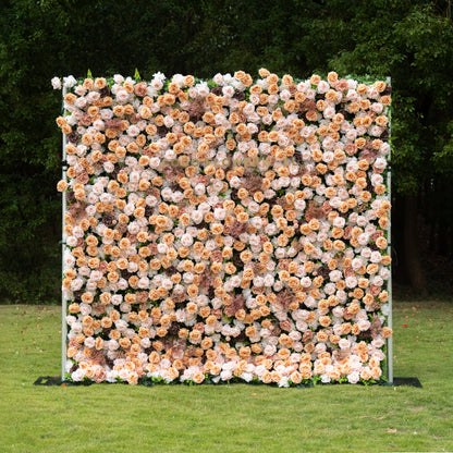 Cappuccino 5D Flower Wall Fabric Artificial Zip Up Curtain Flower Wall For Wedding and Events Decoration
