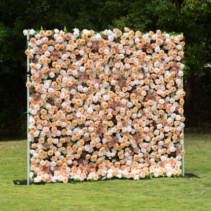 Cappuccino 5D Flower Wall Fabric Artificial Zip Up Curtain Flower Wall For Wedding and Events Decoration