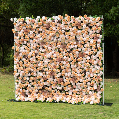 Cappuccino 5D Flower Wall Fabric Artificial Zip Up Curtain Flower Wall For Wedding and Events Decoration
