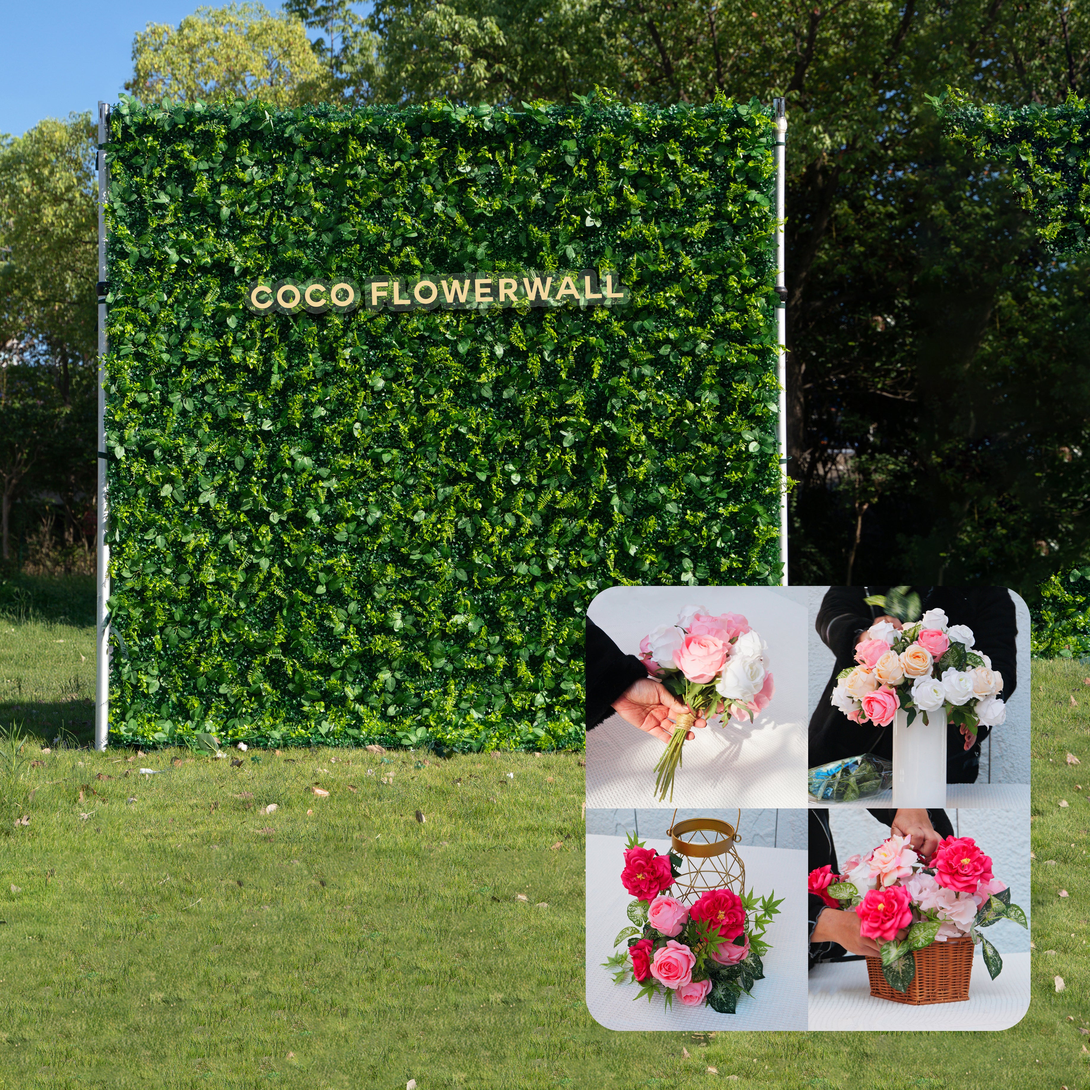 CP Park : One Fabric Backdrop Artificial rolling up flower wall+100 Stems Loose Flowers