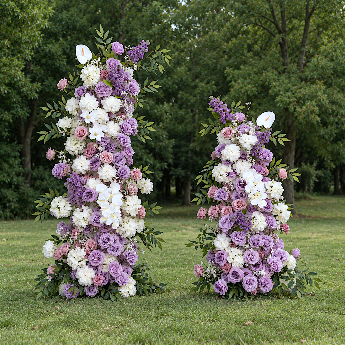 Lilac Purple &amp; White Artificial Flower Pillar Wedding Arch KT Board Decor Floral Arrangement