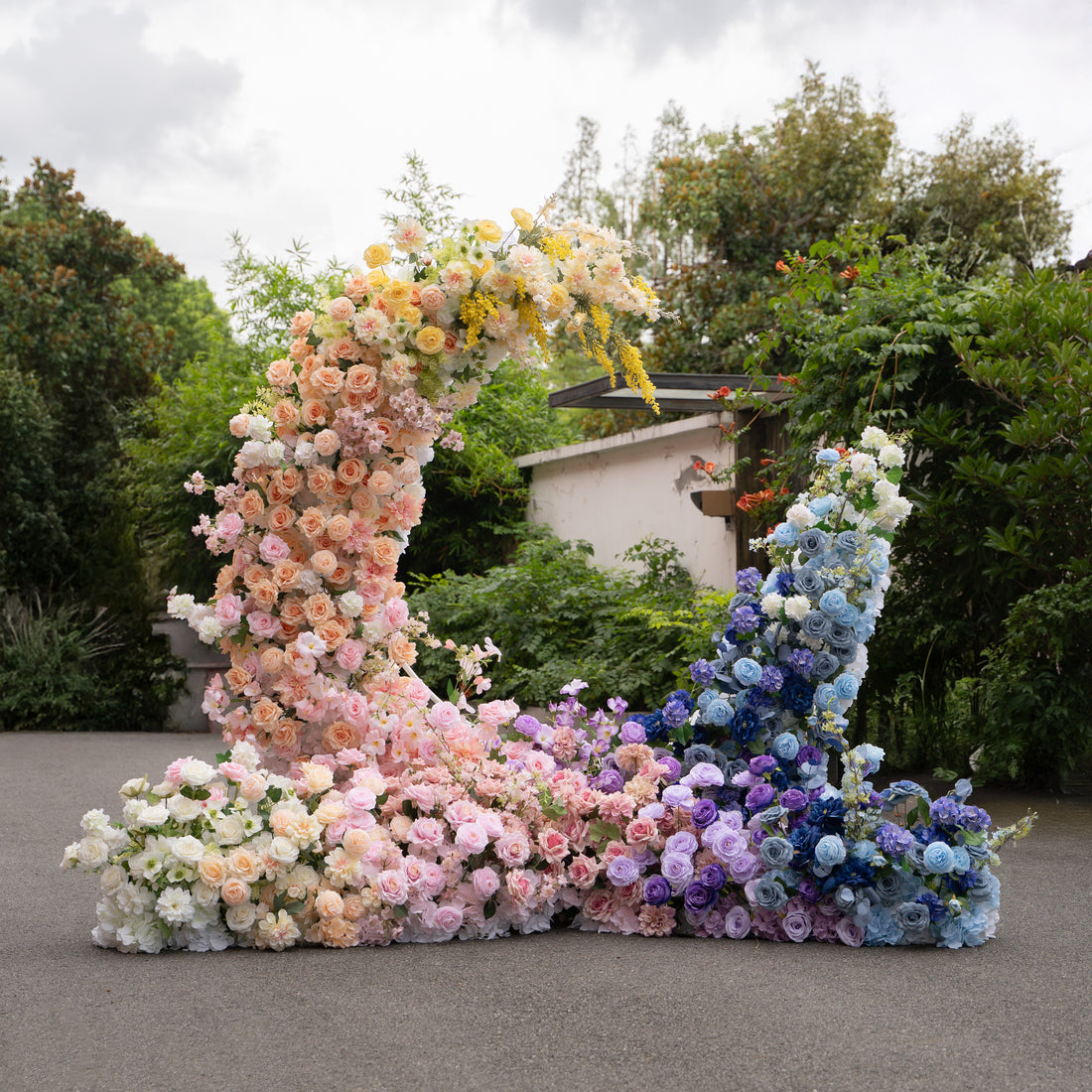 New Arrival: Rainbow Wedding Party Background Floral Arch Decoration