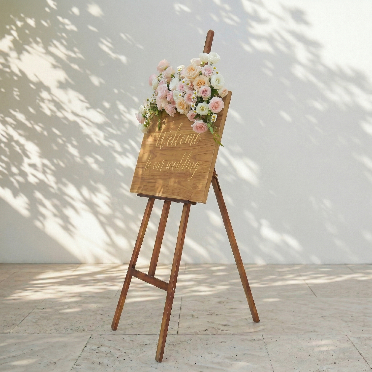 Pink Rose &amp; Greenery Welcome Sign Flowers Wedding Entryway Decor Props