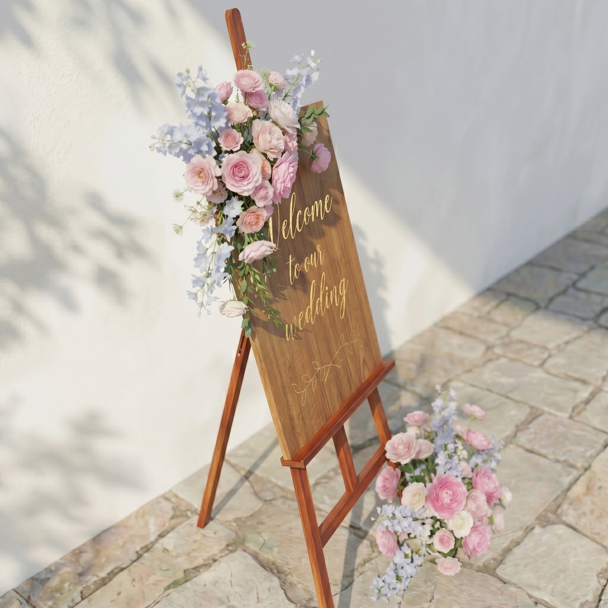 2PCS Chic Pink Blue Series Welcome Sign Flower Wedding Event Props