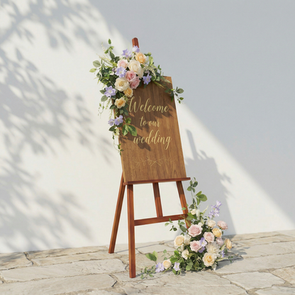 2PCS Pink White Purple Series With Greenery Welcome Sign Flower Wedding Party