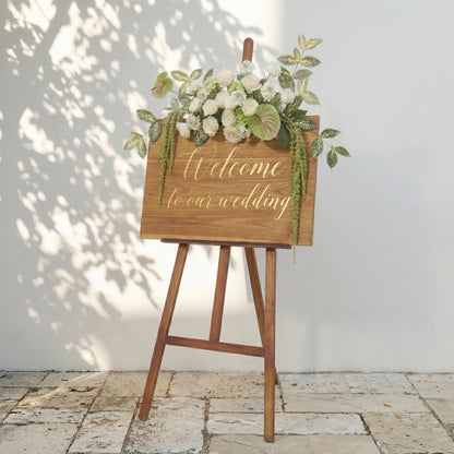 White Rose With Greenery Welcome Sign Flower Wedding Party