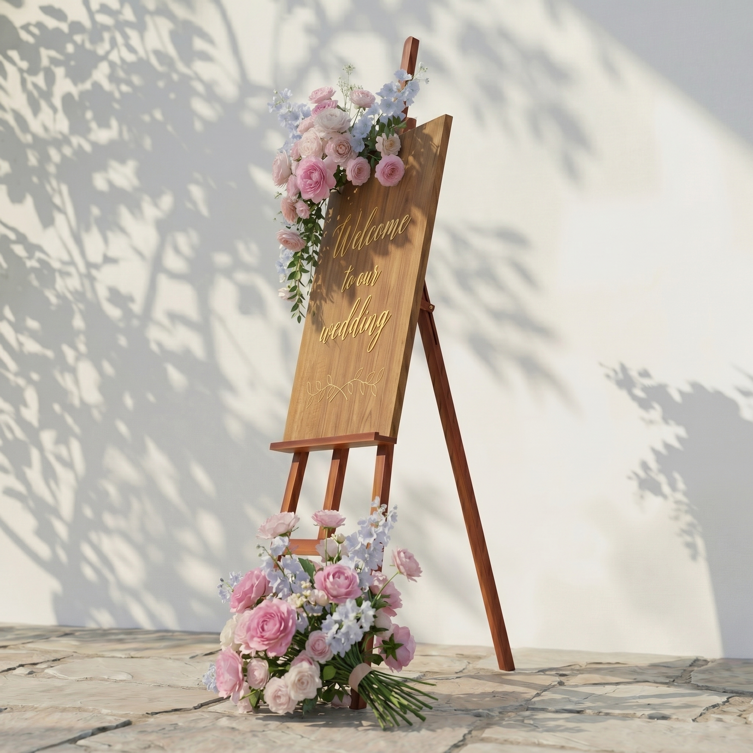 2PCS Chic Pink Blue Series Welcome Sign Flower Wedding Event Props