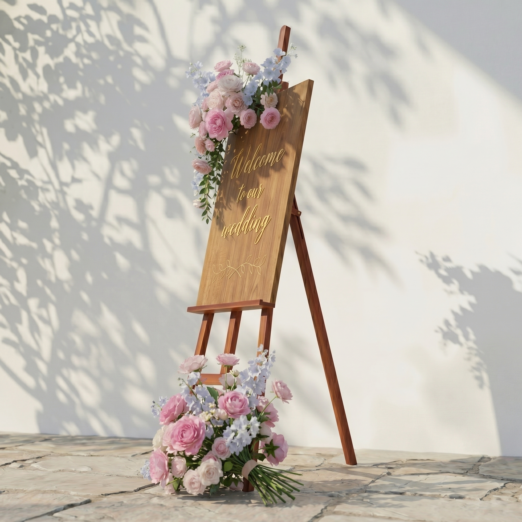 2PCS Chic Pink Blue Series Welcome Sign Flower Wedding Event Props