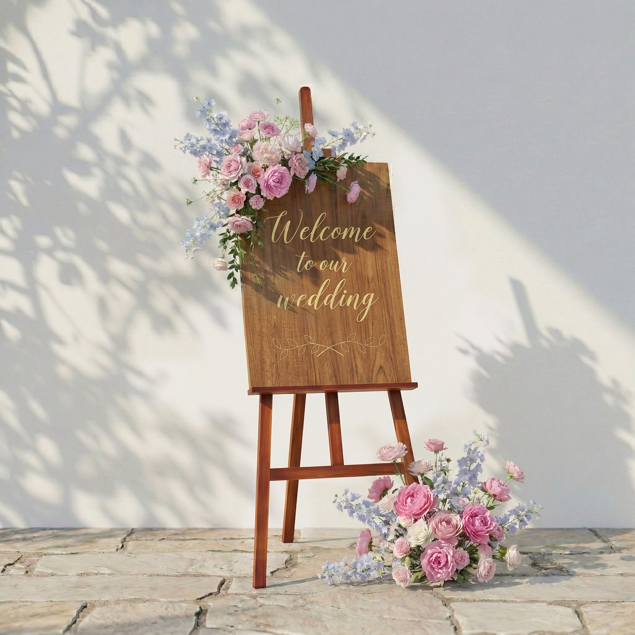 2PCS Chic Pink Blue Series Welcome Sign Flower Wedding Event Props