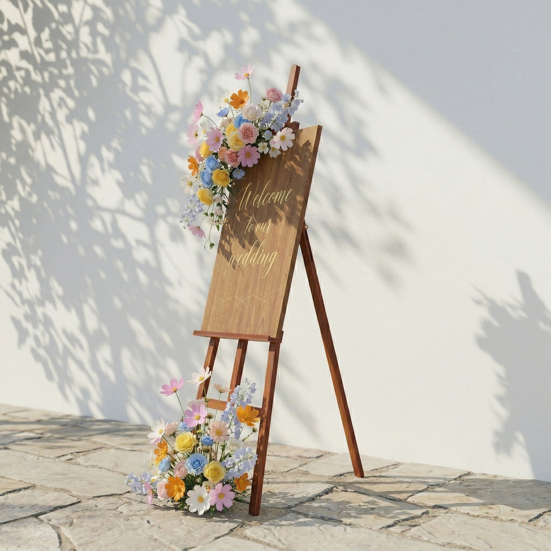2PCS Pink Yellow Blue Series Welcome Sign Flower Wedding Event Props
