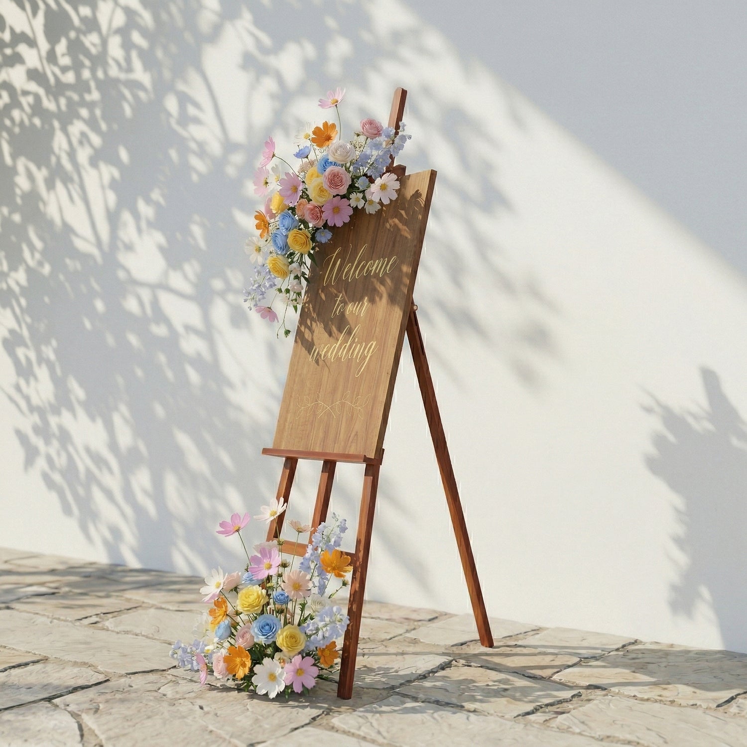 2PCS Pink Yellow Blue Series Welcome Sign Flower Wedding Event Props