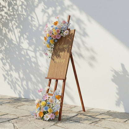 2PCS Pink Yellow Blue Series Welcome Sign Flower Wedding Event Props