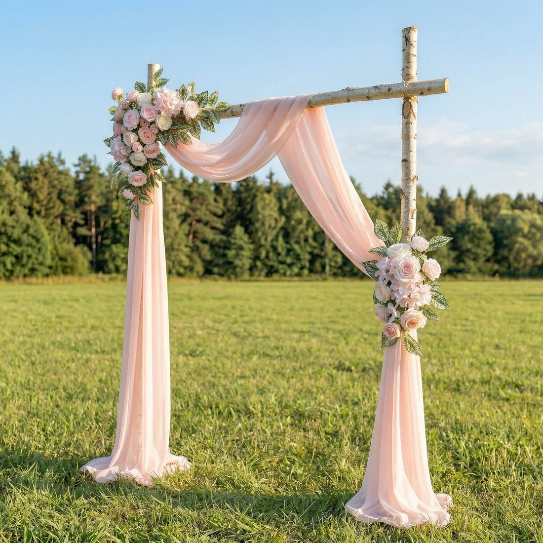 Briar Vintage Pink Rose Wedding Arch Flowers Swag with Sheer Drapes Set for Luxury Ceremony Decor