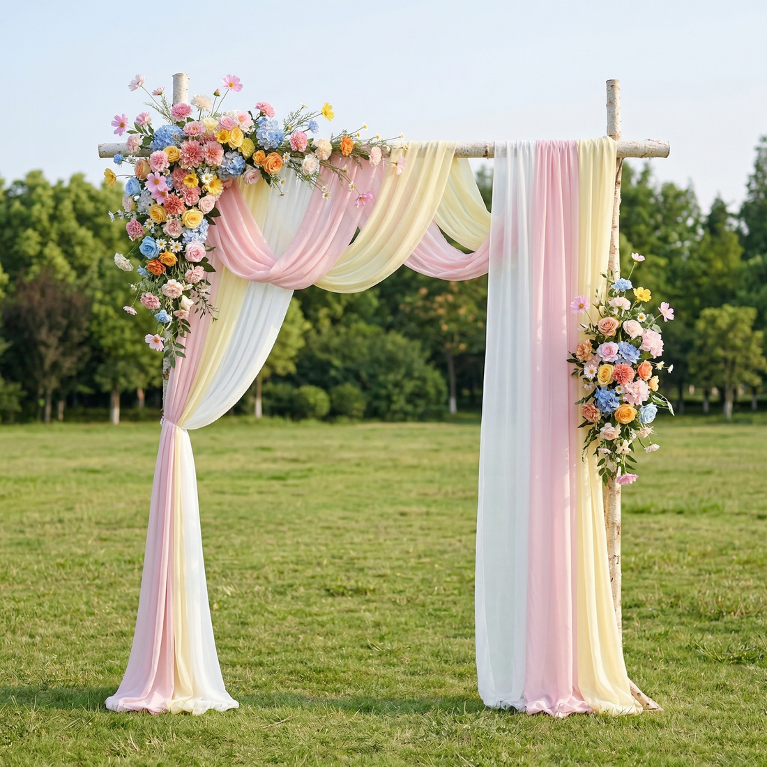 Moss Colorful Arch Flowers Swag with Sheer Drapes Set for Wedding and Decor