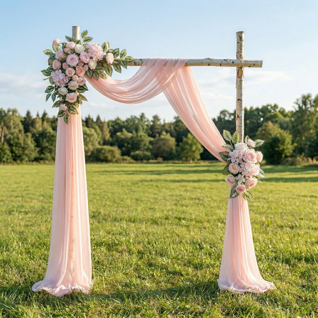 Briar Vintage Pink Rose Wedding Arch Flowers Swag with Sheer Drapes Set for Luxury Ceremony Decor