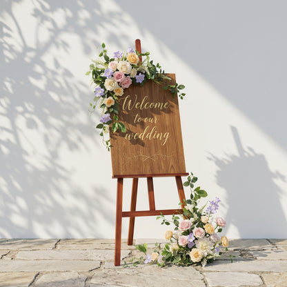 2PCS Pink White Purple Series With Greenery Welcome Sign Flower Wedding Party