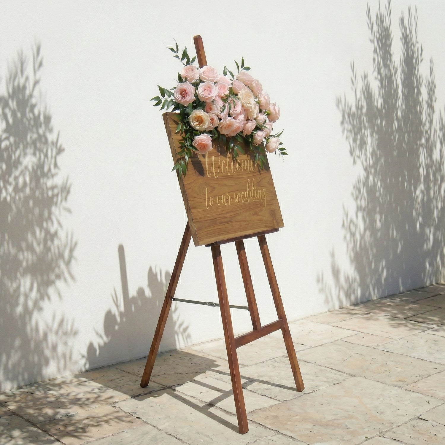 Pink Rose &amp; Greenery Welcome Sign Flowers Wedding Entryway Decor Props