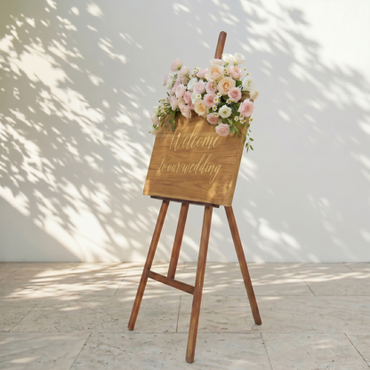Pink White Champagne Rose &amp; Greenery Welcome Sign Flowers Wedding Entryway Decor Props