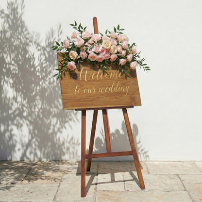 Pink Rose &amp; Greenery Welcome Sign Flowers Wedding Entryway Decor Props
