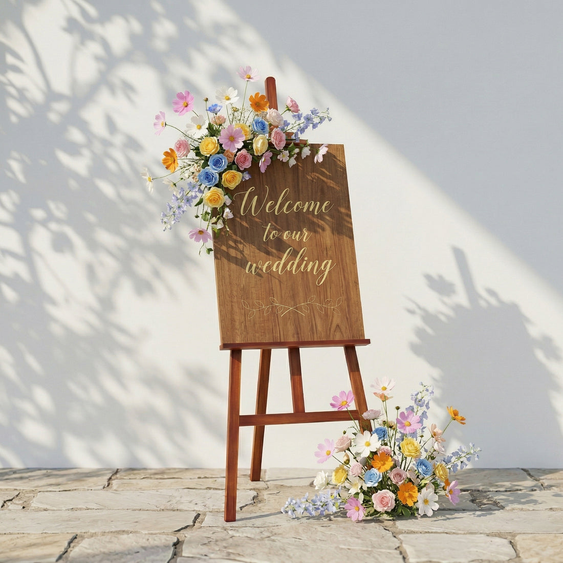 2PCS Pink Yellow Blue Series Welcome Sign Flower Wedding Event Props