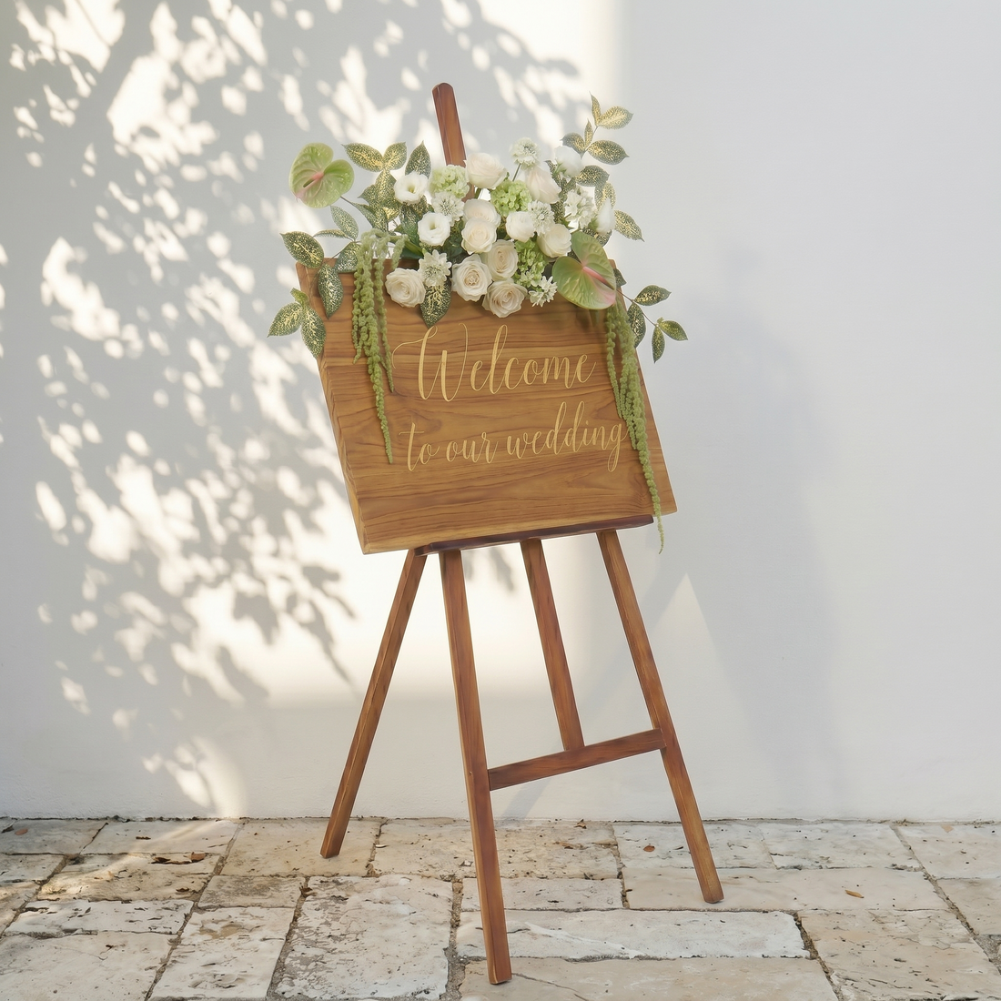 White Rose With Greenery Welcome Sign Flower Wedding Party