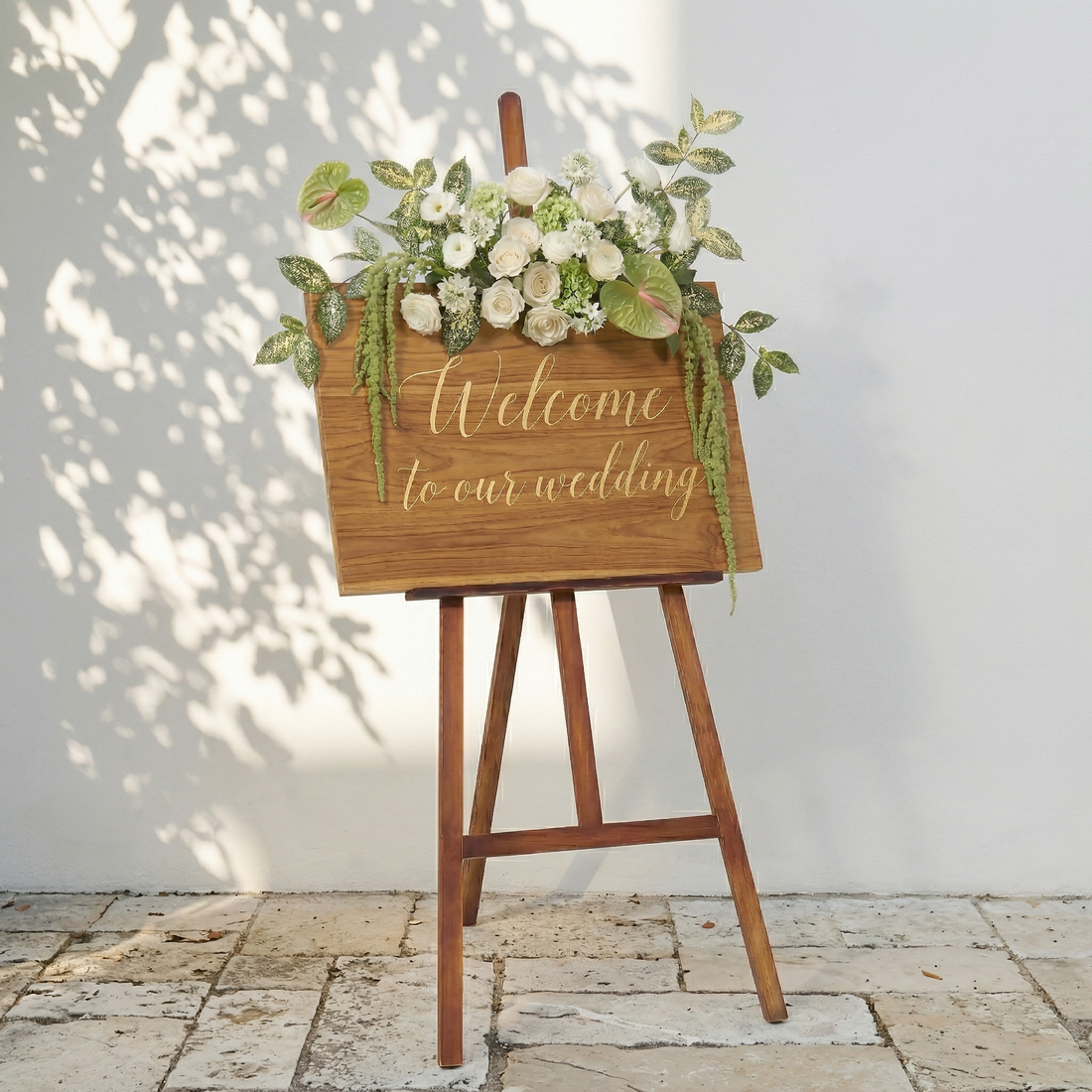 White Rose With Greenery Welcome Sign Flower Wedding Party