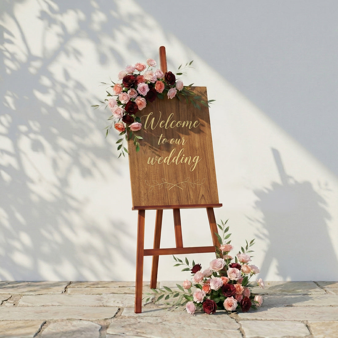 2PCS Bean Paste Color Series With Greenery Welcome Sign Flower Wedding
