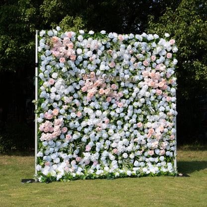 Valley 3D Artificial Flower Wall Backdrop with Zip-Up Curtain for Wedding and Birthday Party