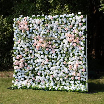 Valley 3D Artificial Flower Wall Backdrop with Zip-Up Curtain for Wedding and Birthday Party